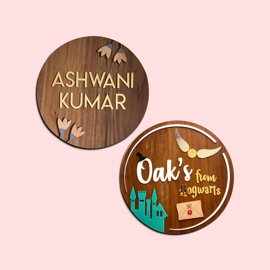 Personalised Wooden Round Tulip Nameplate