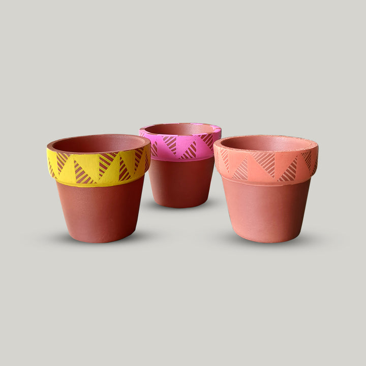 Handpainted Terracotta Colour Pop Planter Pot (Set of 3)