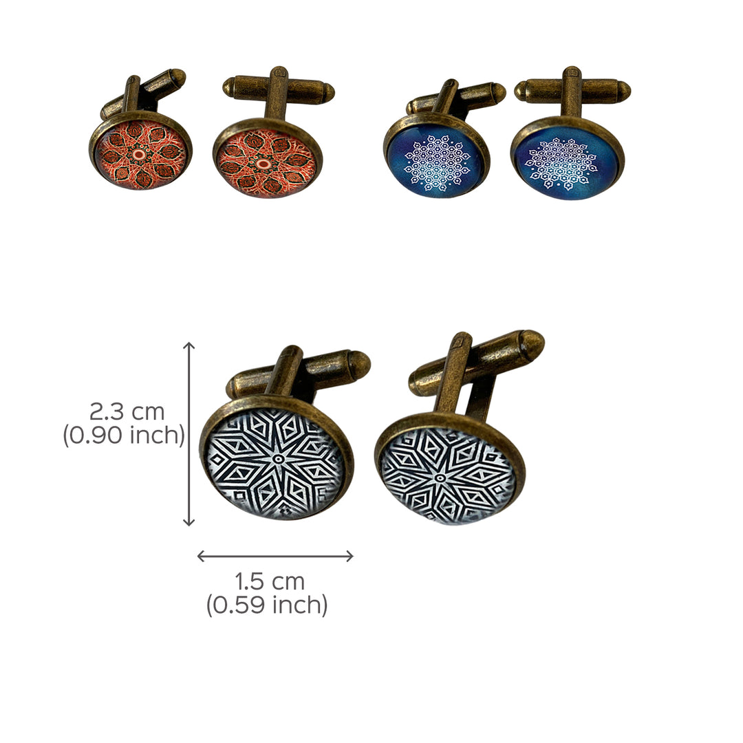 Kashmiri Art Metal Cuff Links With Antique Finish - Shirkha Naqashi