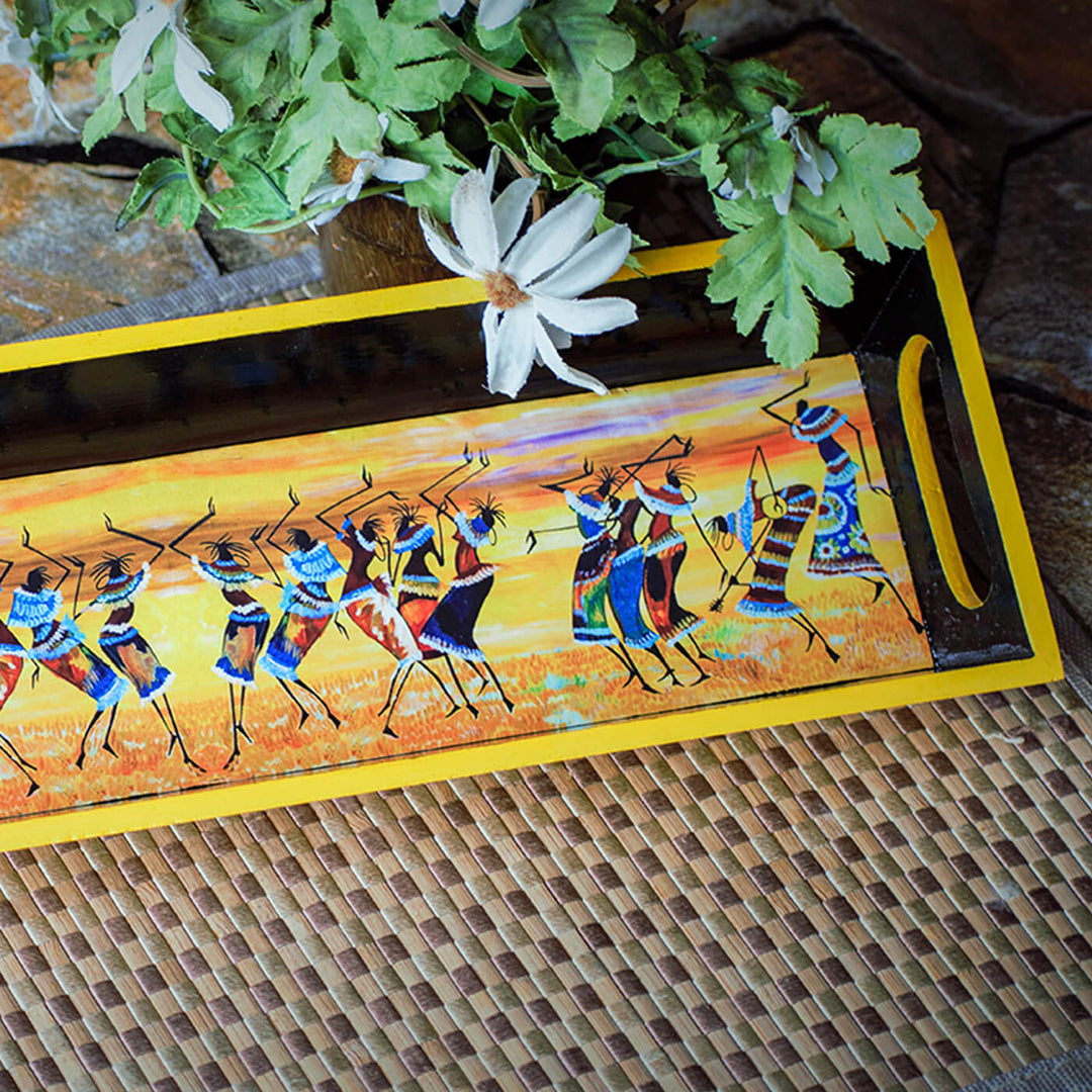 Ethnic Decoupage African Dance MDF Tray - Narrow