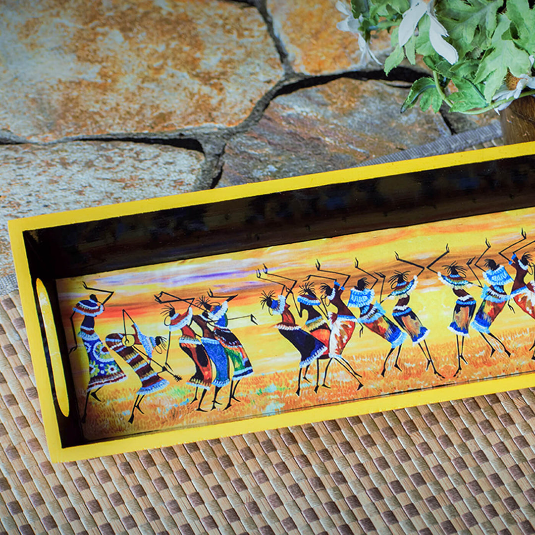 Ethnic Decoupage African Dance MDF Tray - Narrow