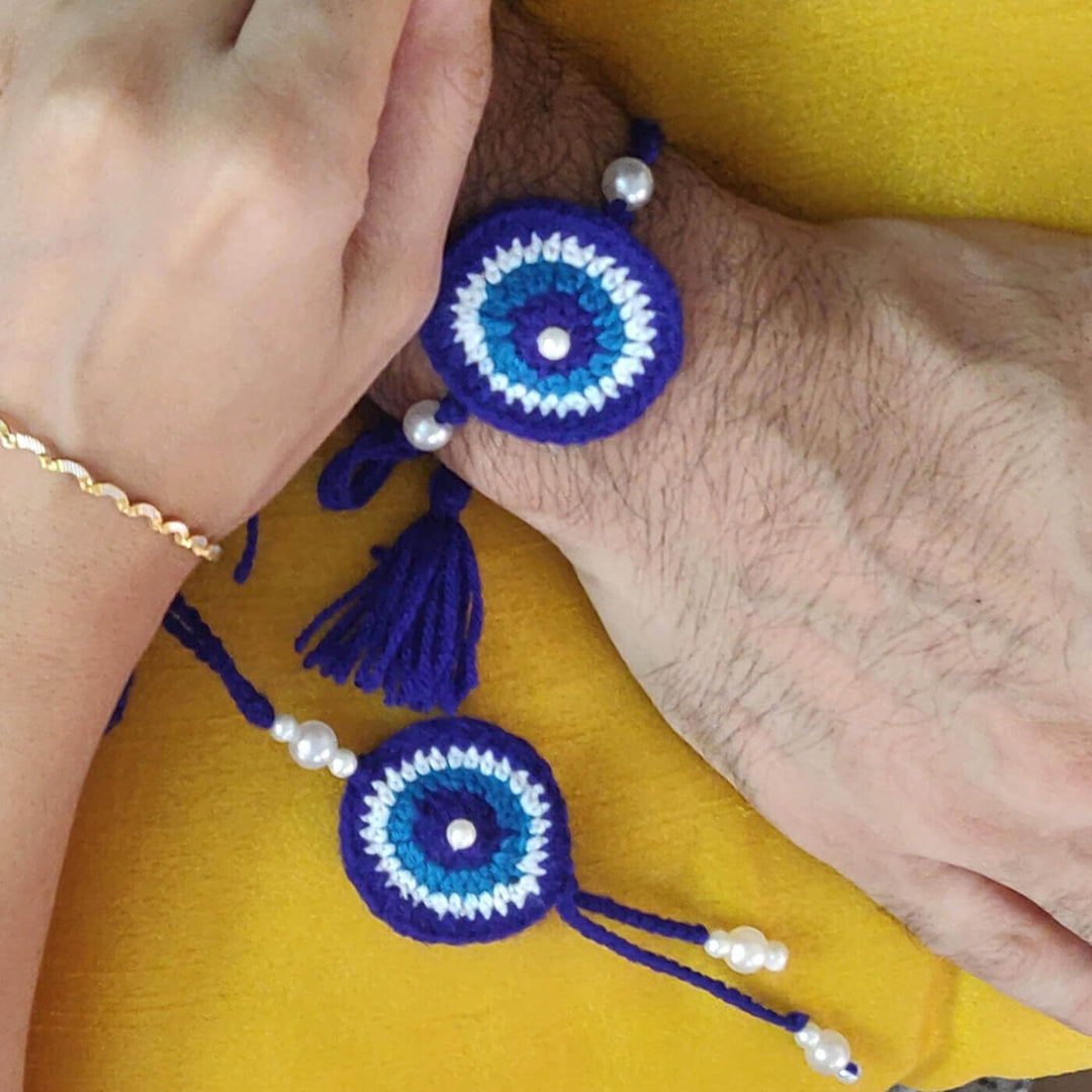 Evil Eye Crochet Bhaiya Bhabhi Rakhi | Set of 2