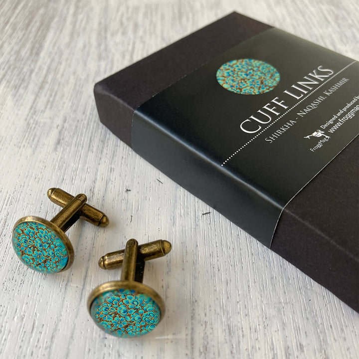 Kashmiri Art Metal Cuff Links With Antique Finish - Shirkha Naqashi