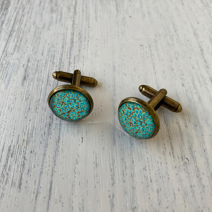 Kashmiri Art Metal Cuff Links With Antique Finish - Shirkha Naqashi