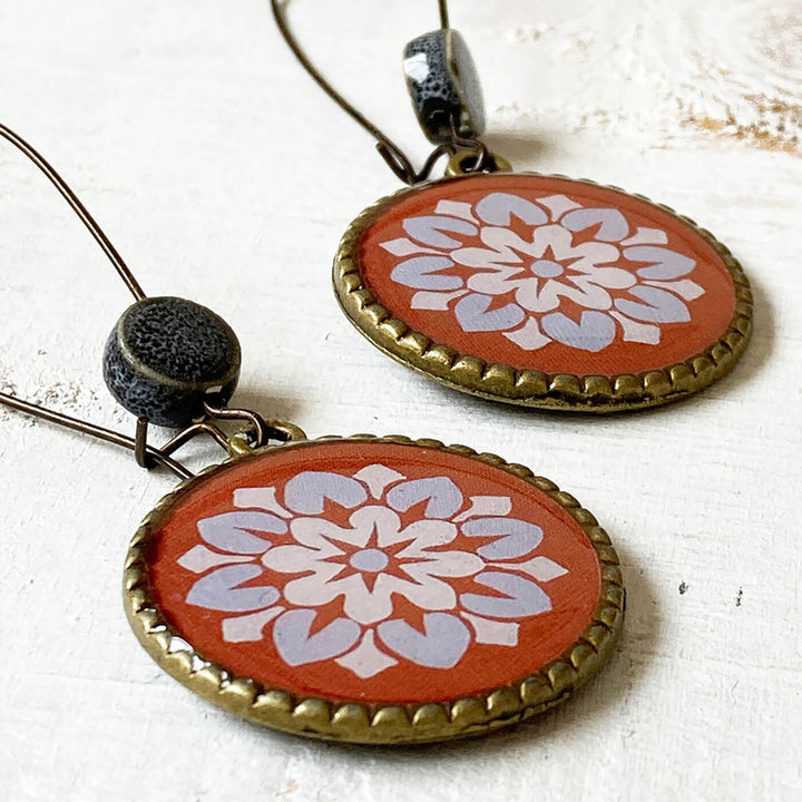 Hoop Earrings with Ceramic Bead - Jaipur Palace Mural