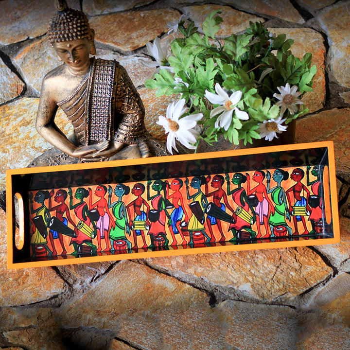 Ethnic Decoupage Tribal Dance MDF Tray - Narrow