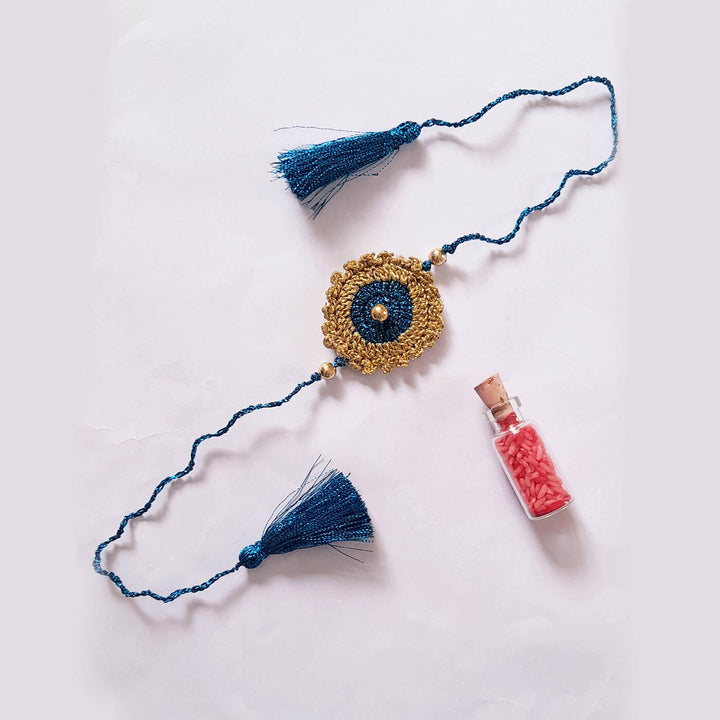 Peacock Blue Gold Bhaiya Rakhi