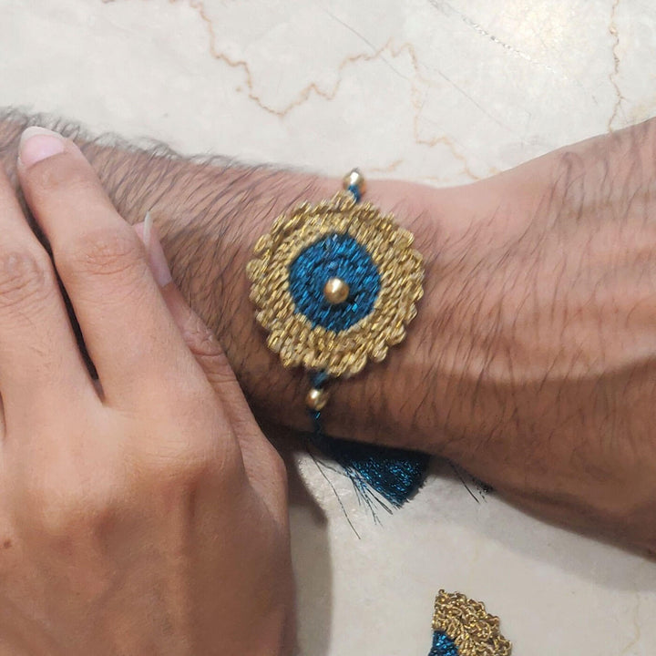 Peacock Blue Gold Bhaiya Rakhi