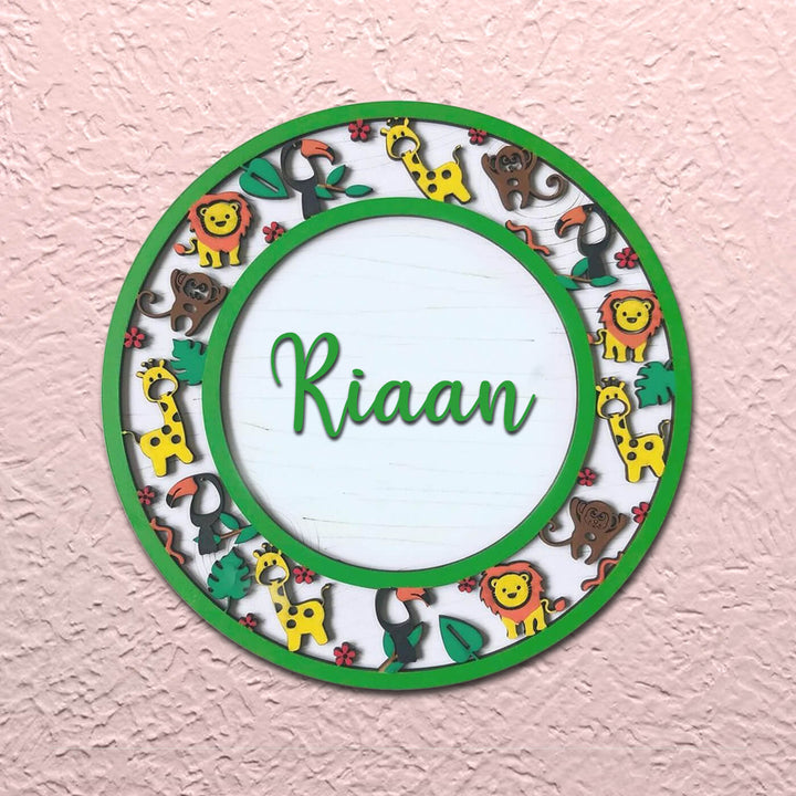 Painted Nameboard for Kids - Name with Animal Border