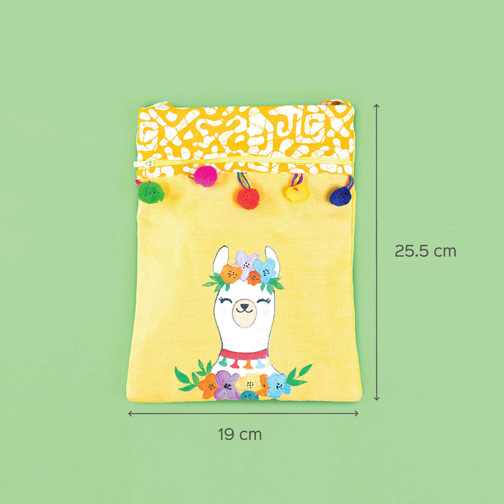 Cute Llama Yellow Cotton Sling Bag