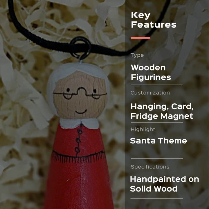 Hand-painted Mrs. Santa Miniature - Hanging String