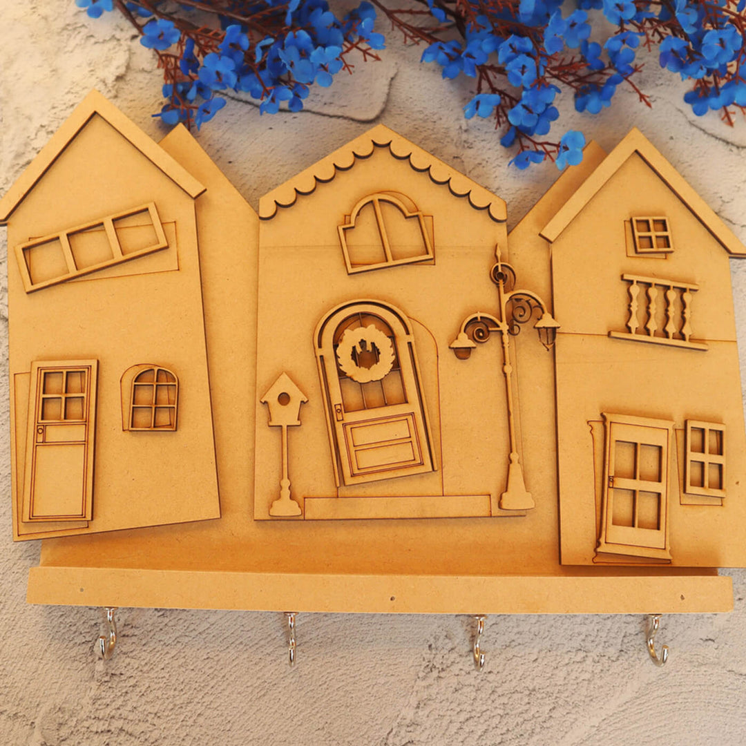 Ready-To-Paint MDF 3D Huts Keyholder - XMAS029