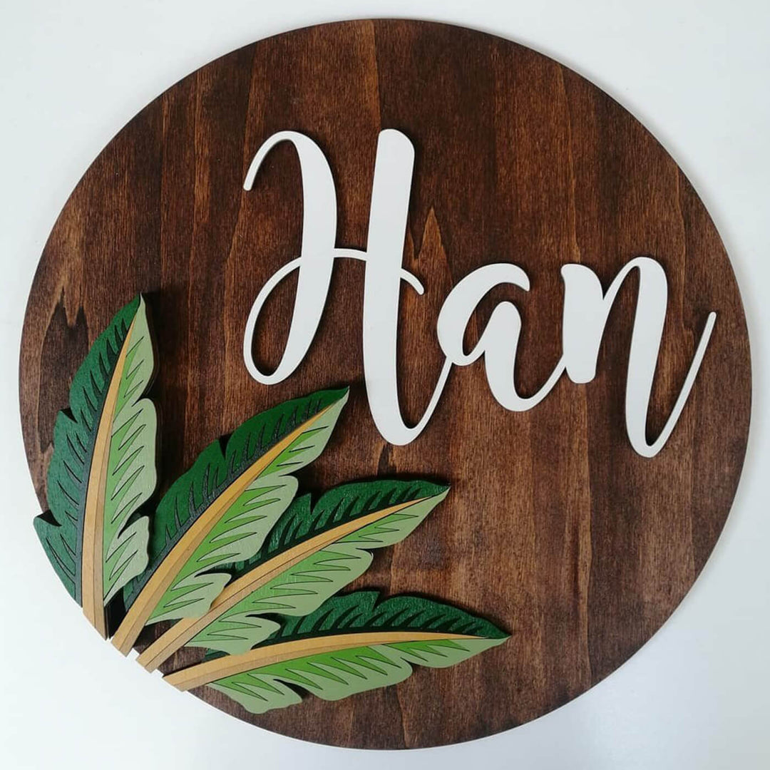 Painted Nameboard for Kids - Tropical Leaves