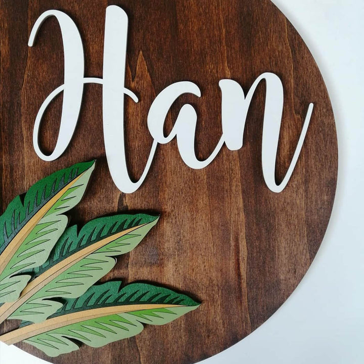 Painted Nameboard for Kids - Tropical Leaves