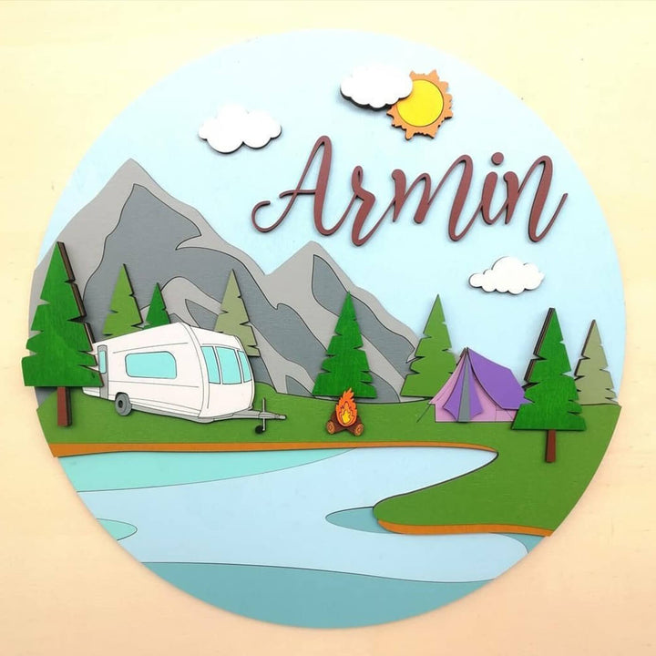 Painted Nameboard for Kids - Camping Theme