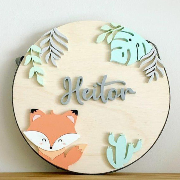 Quirky Painted Nameboard for Kids - Fox & Leaves