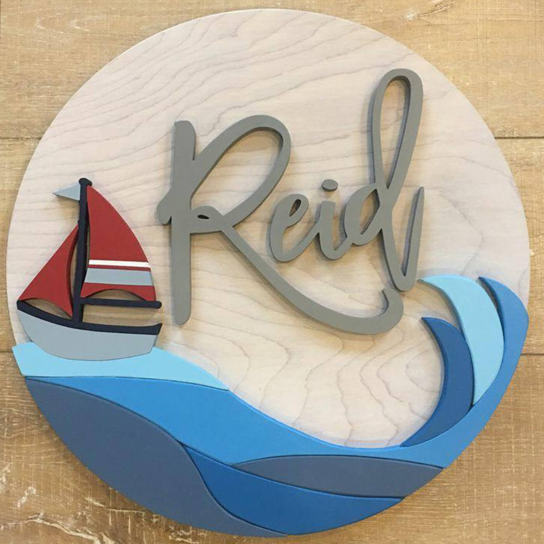 Painted Nameboard for Kids - Boat & Sea