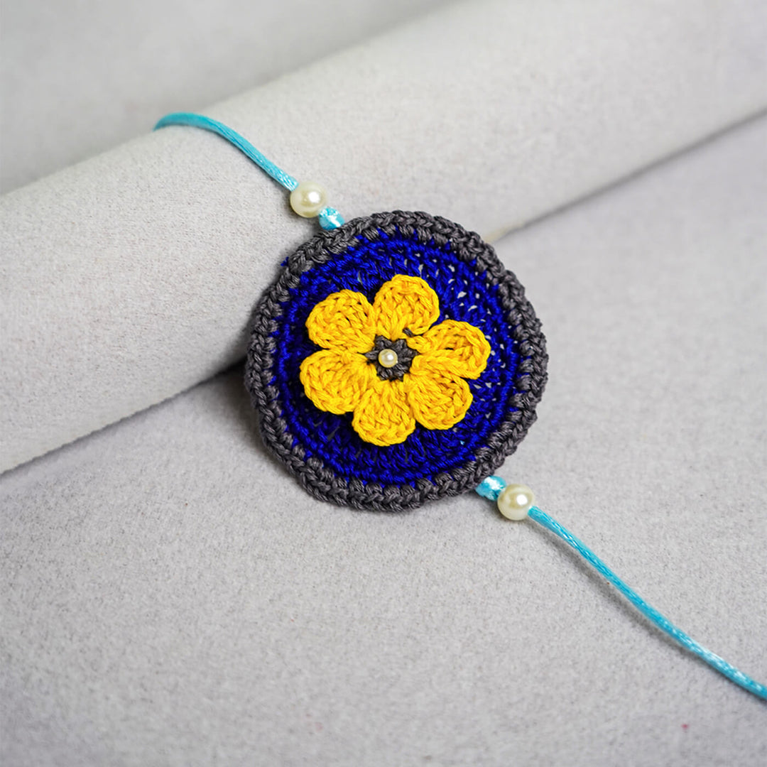 Floral Handcrafted Crochet Rakhi With Roli Chawal