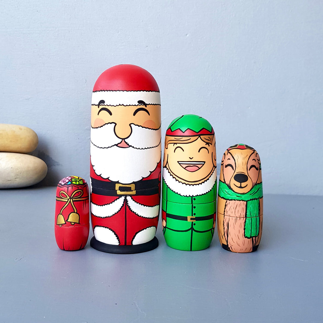 Hand Painted Christmas Nesting Dolls - Set of 4