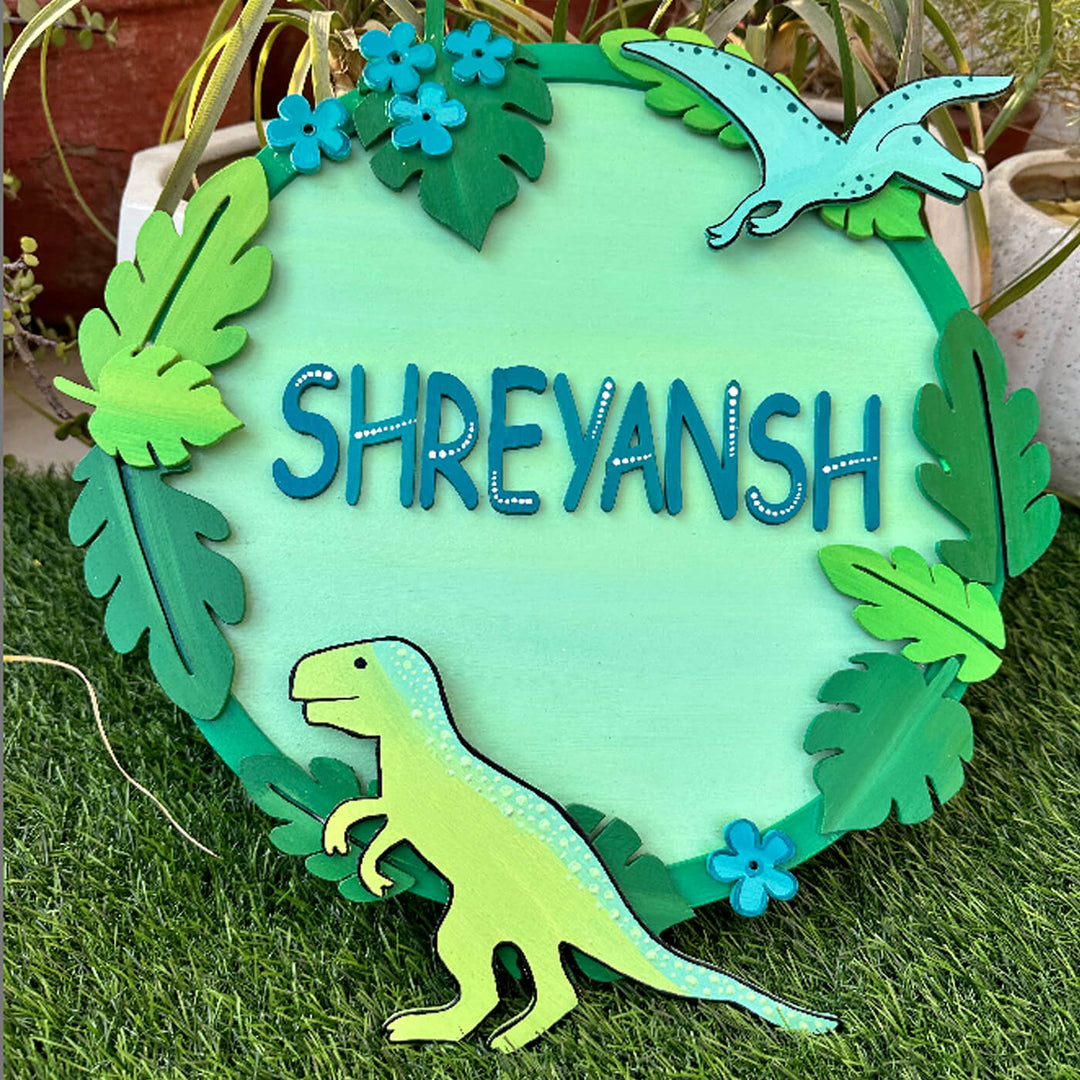 Hand Painted Dinosaur Theme Personalised Kids Nameplate