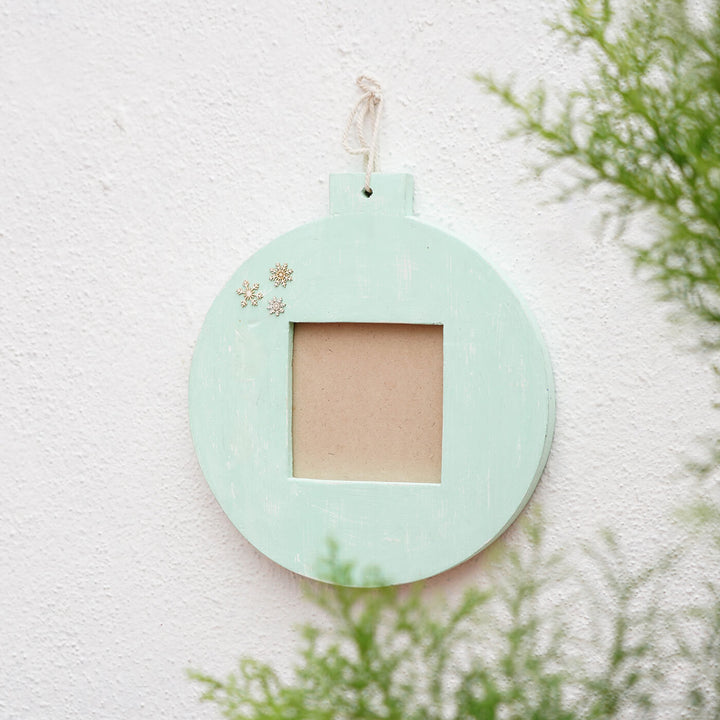 Hand-Painted Snow Globe Sea Green Wooden Photo Frame For Christmas Door Decoration