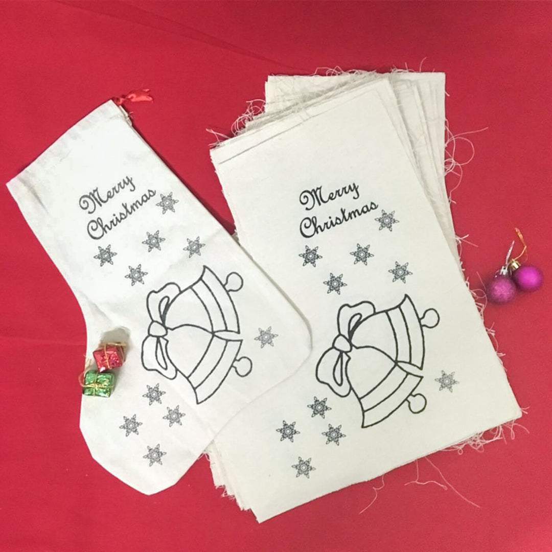 Ready-To-Paint Christmas Bell Print Canvas Diy Stockings | Secret Santa Gift Ideas | Set Of 10