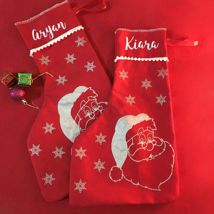 Handmade Red Santa Canvas Stockings | Xmas Gifting Ideas | Set Of 10