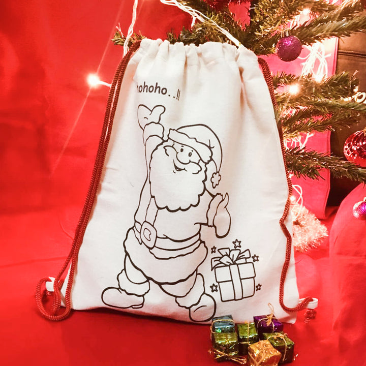 Ready-To-Paint Santa Print Canvas Backpacks | Secret Santa Gift Ideas | Set Of 10