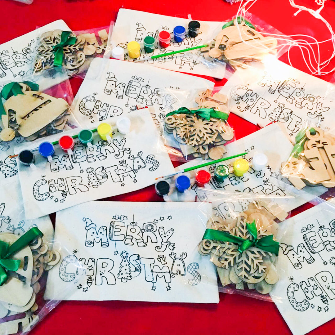 Christmas DIY Kit with MDF Ornaments & Canvas Pouch