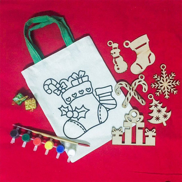 All Inclusive Christmas DIY Kit with MDF Ornaments & Stocking Bag