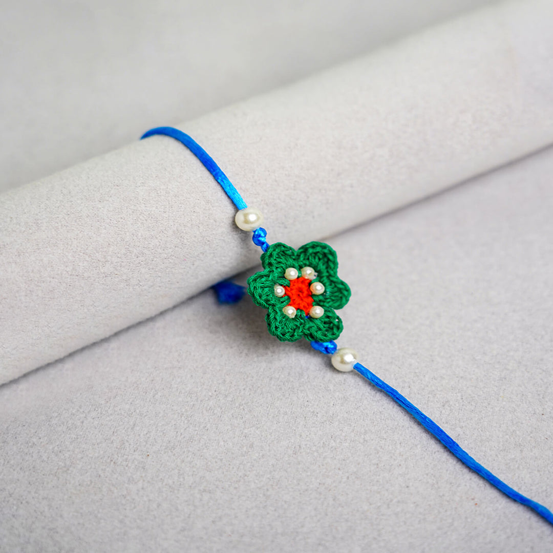 Floral Handcrafted Crochet Rakhi With Roli Chawal