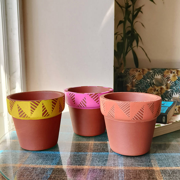 Handpainted Terracotta Colour Pop Planter Pot (Set of 3)