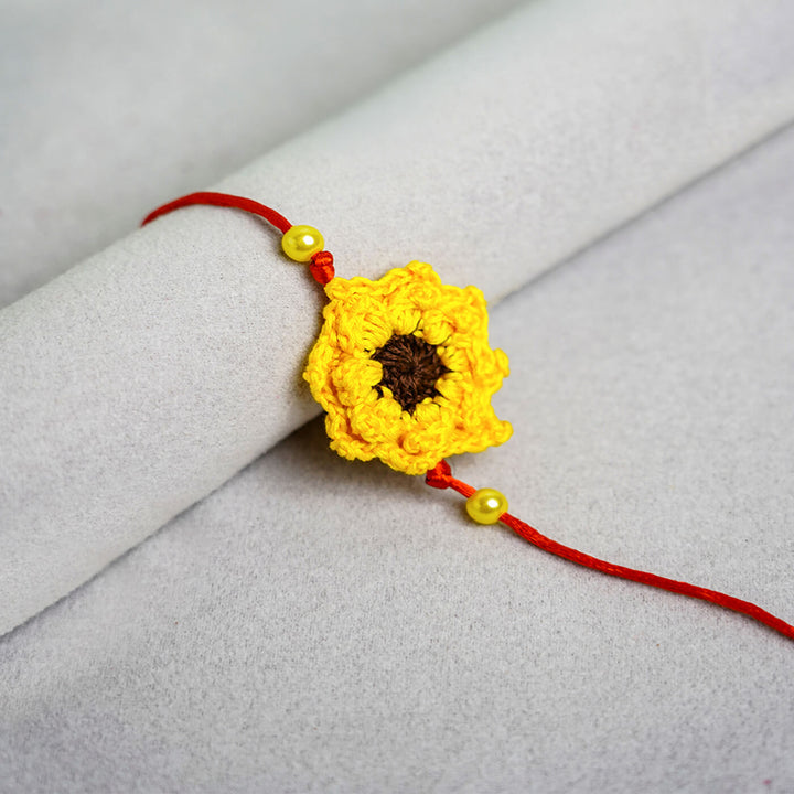 Floral Handcrafted Crochet Rakhi With Roli Chawal