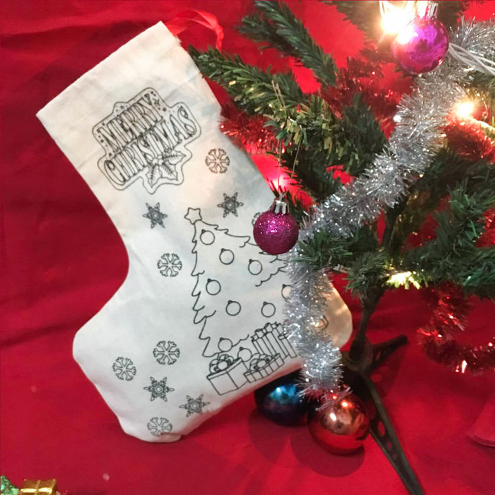 Ready-To-Paint Christmas Tree Print Canvas Diy Stockings | Xmas Gifting Ideas | Set Of 10