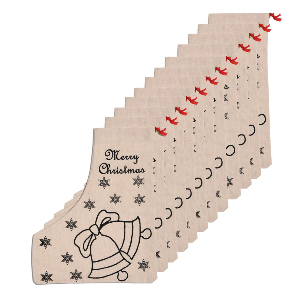 Ready-To-Paint DIY Canvas Stockings - Christmas Bell - Pack of 10