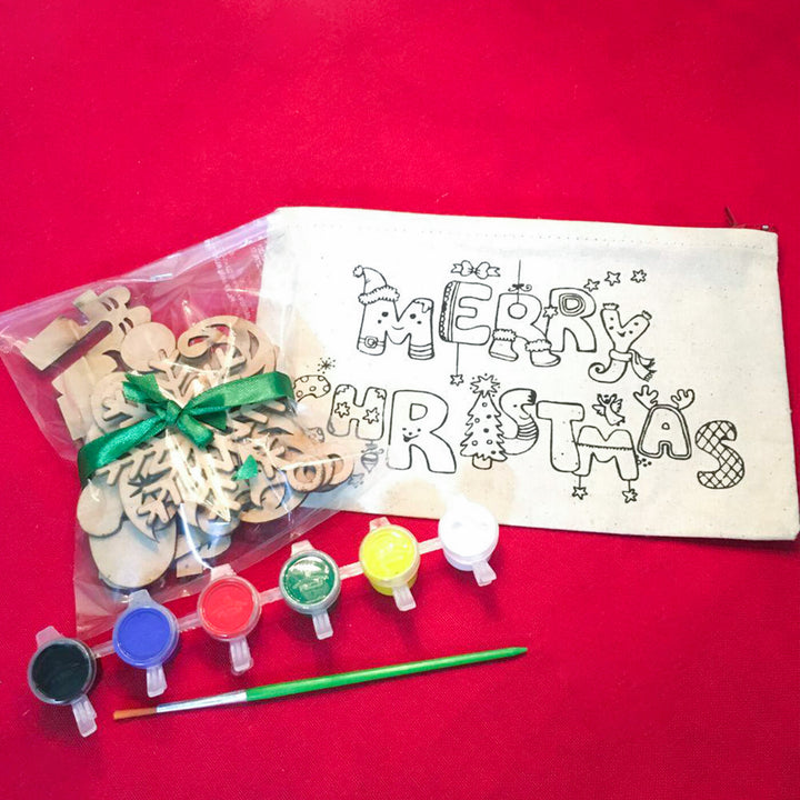 Christmas DIY Kit with MDF Ornaments & Canvas Pouch