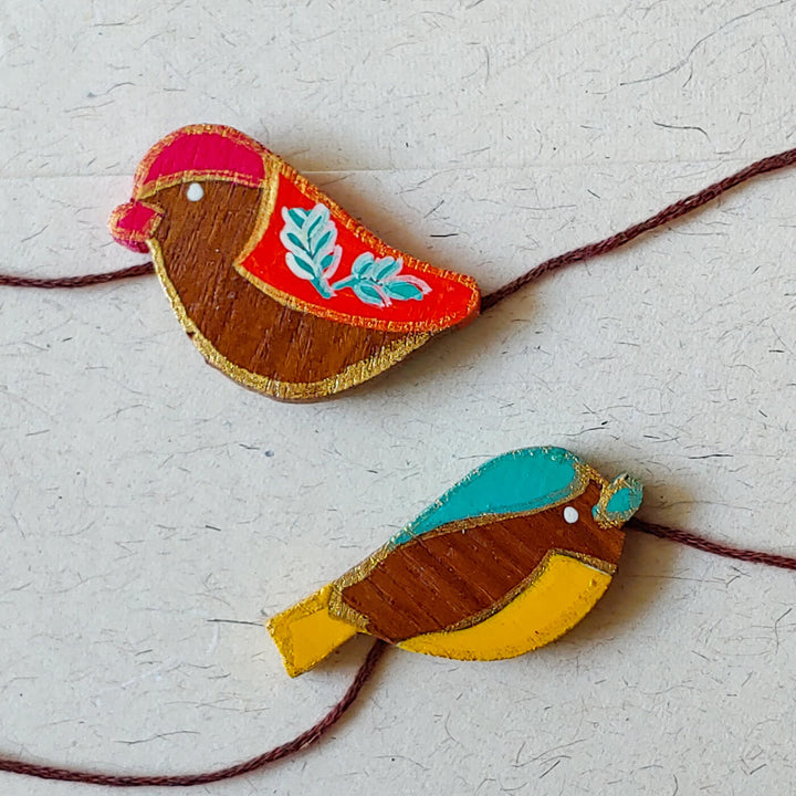 Handpainted Wooden Rakhi With Roli Chawal - Set of 2