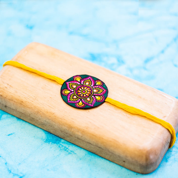 Hand-painted Eco-friendly Seed Rakhi with Roli Chawal - Yellow Unbraided