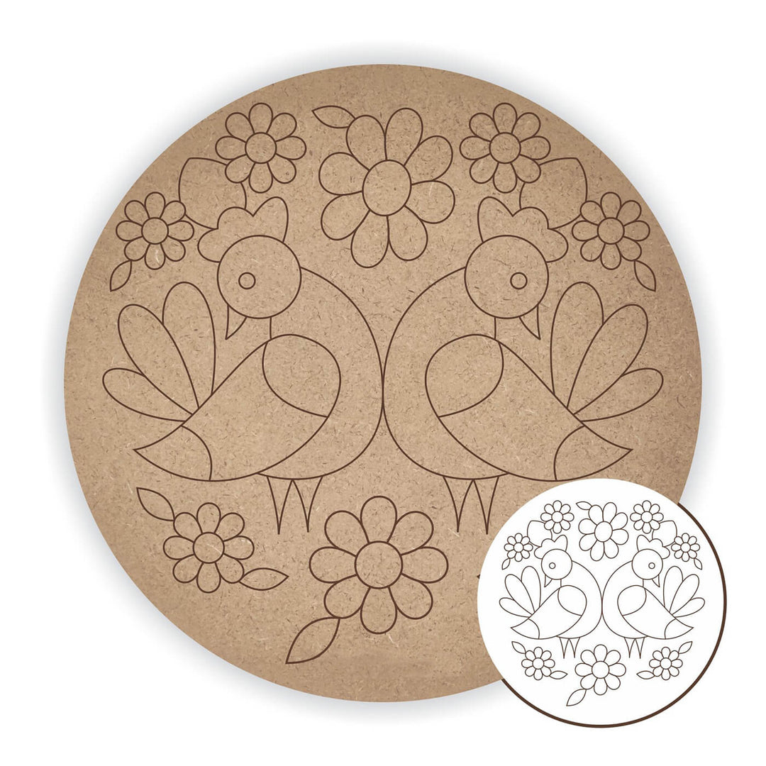 Pre Marked MDF Base - Cute Birds - 8 Inches