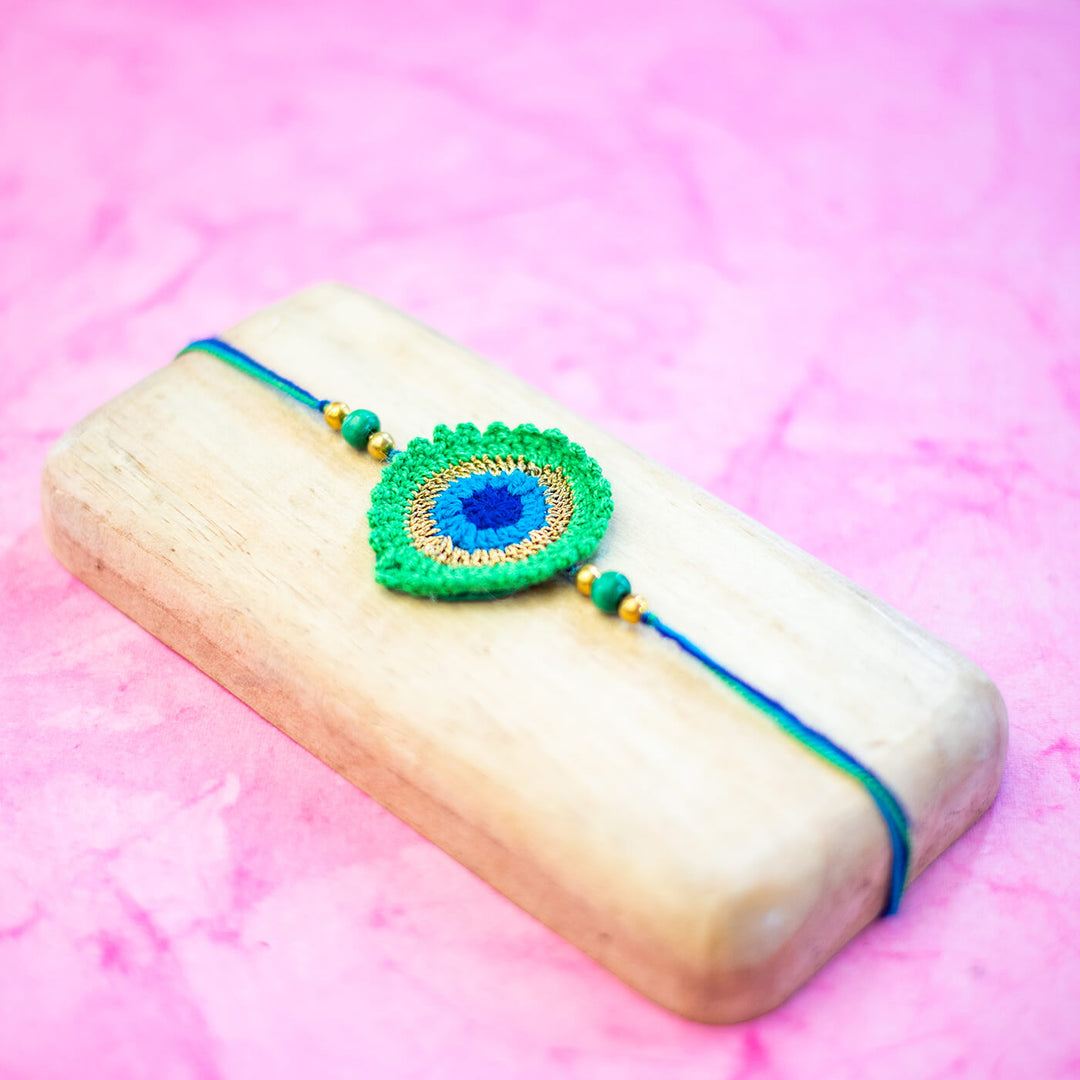 Crochet Mor Pankh & Evil Eye Rakhi | Set of 2