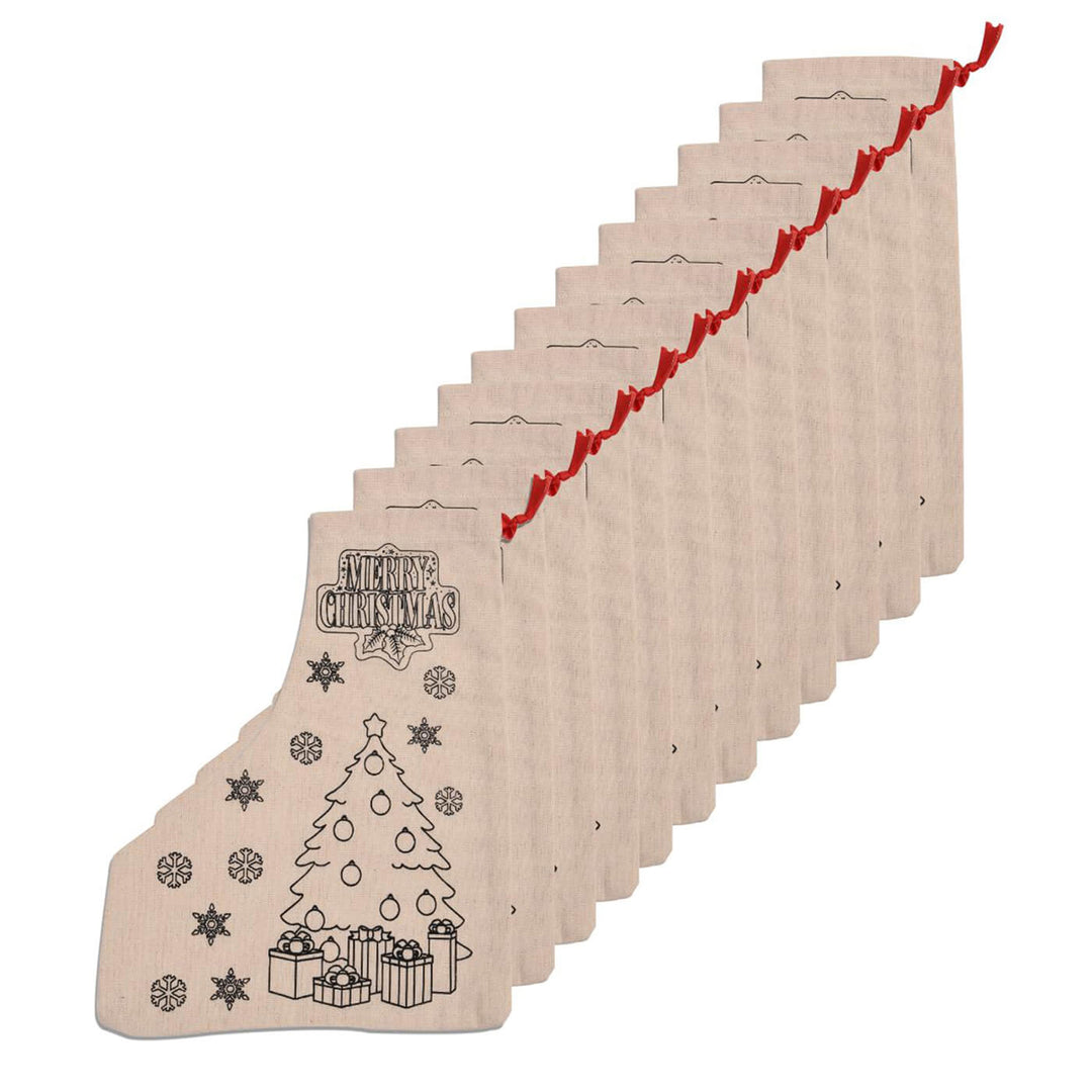 Ready-To-Paint DIY Canvas Stockings - Christmas Tree Print - Pack of 10