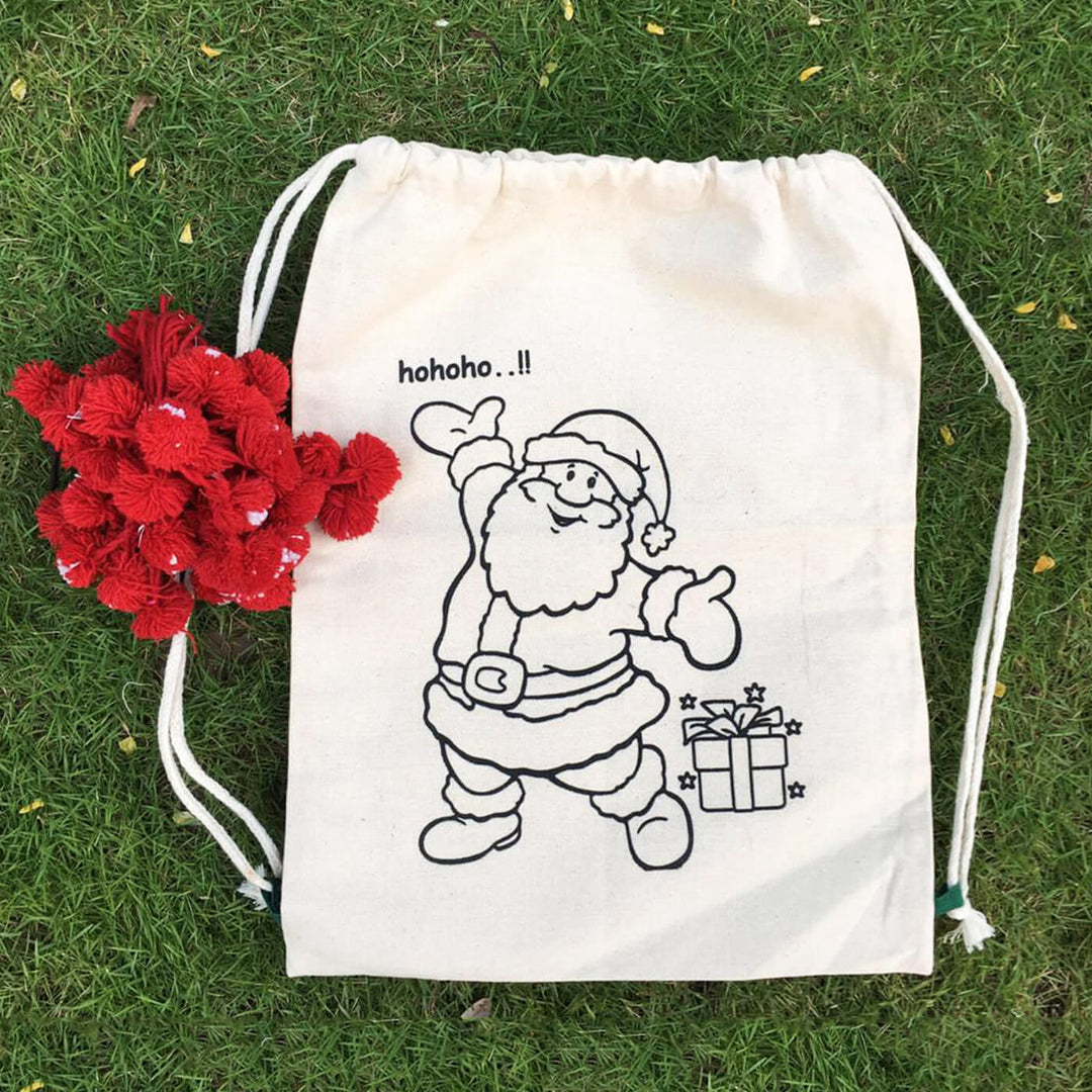 Ready-To-Paint Santa Print Canvas Backpacks | Secret Santa Gift Ideas | Set Of 10