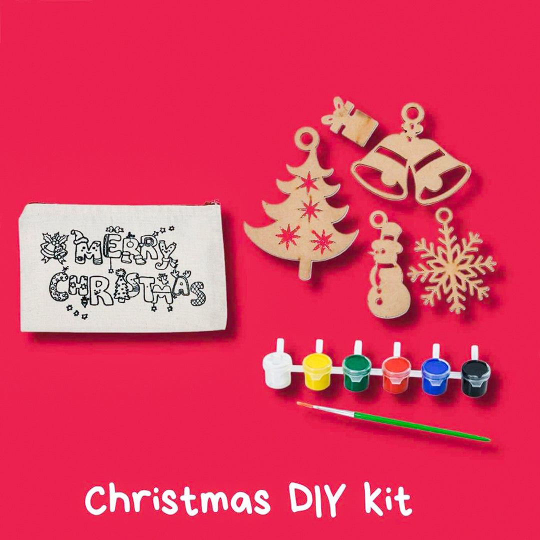 Ready-To-Paint Diy Kit With 5 Mdf Ornaments & Canvas Pouch | Xmas Gifting Ideas | Set Of 8