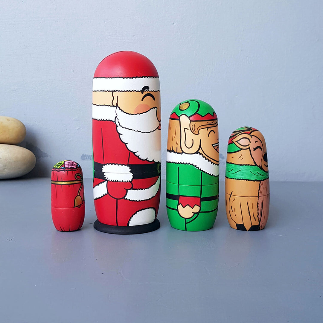 Hand Painted Christmas Nesting Dolls - Set of 4