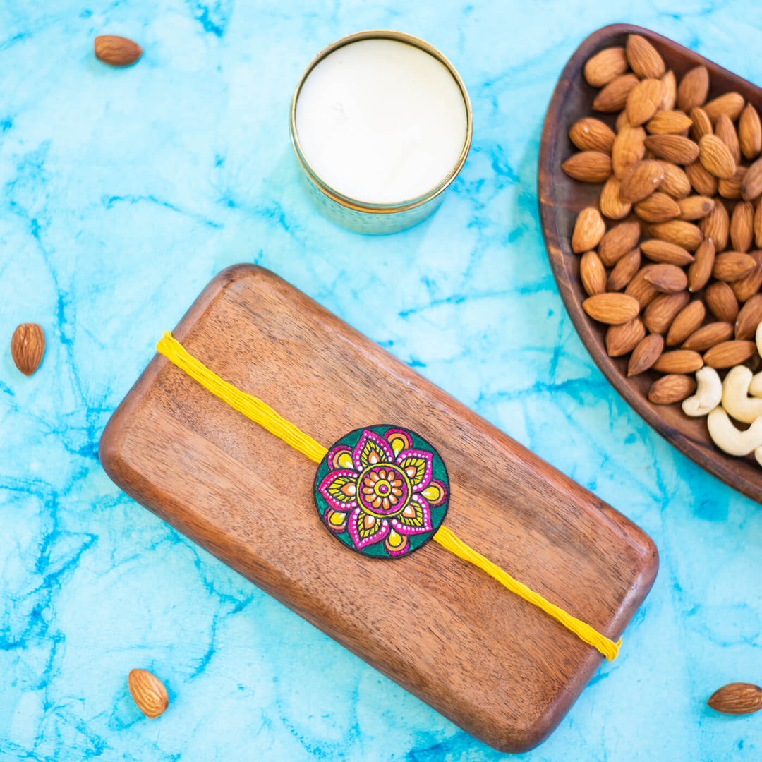 Hand-painted Eco-friendly Seed Rakhi with Roli Chawal - Yellow Unbraided