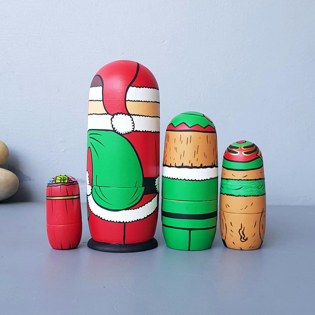 Hand Painted Christmas Nesting Dolls - Set of 4