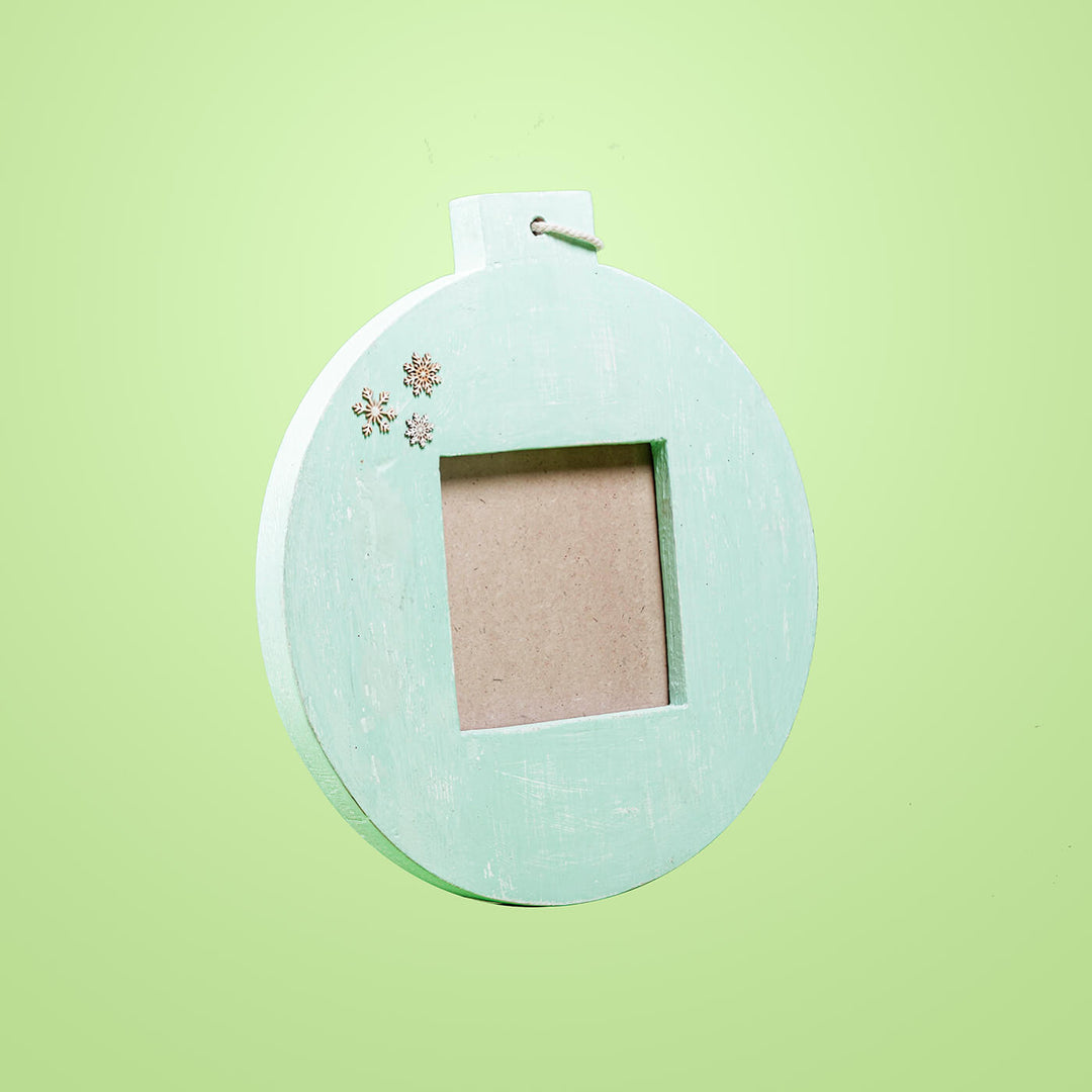 Hand-Painted Snow Globe Sea Green Wooden Photo Frame For Christmas Door Decoration