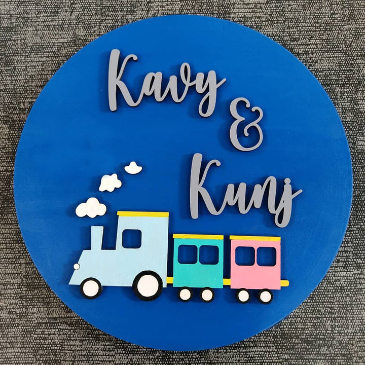 Painted Nameboard for Kids - Trains