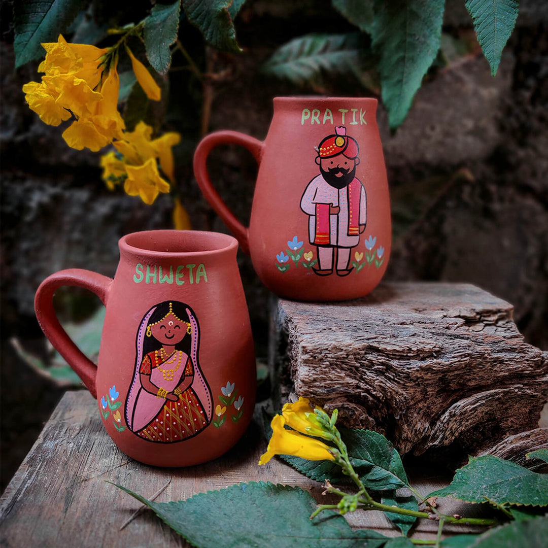 Buy Handpainted Clay Mugs for Couples - Personalized Wedding Gift Online On  Zwende