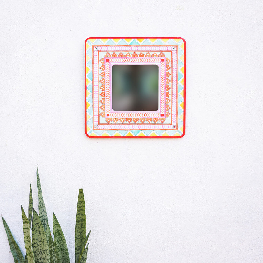 Buy Square Printed Wall Mirror - Pastel Multicolour Online On Zwende
